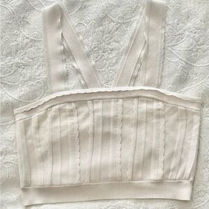 Express Cropped Pleated Scalloped Sweater Tank